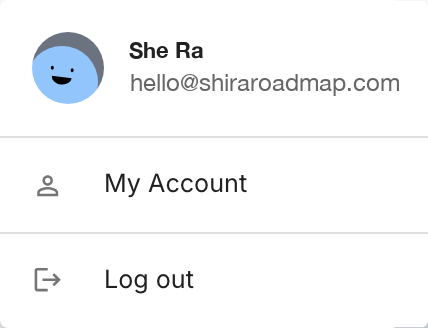 The account menu showing the signed-in name and email, My Account and Log out